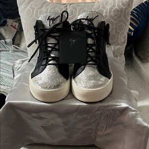 Giuseppe Zanotti Metallic Silver and Black Sneakers